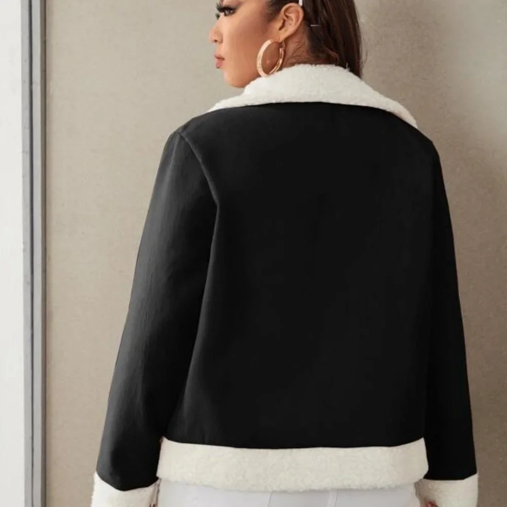PLUS & REG BLACK white shearling teddy lined Moto - Picture 5 of 12